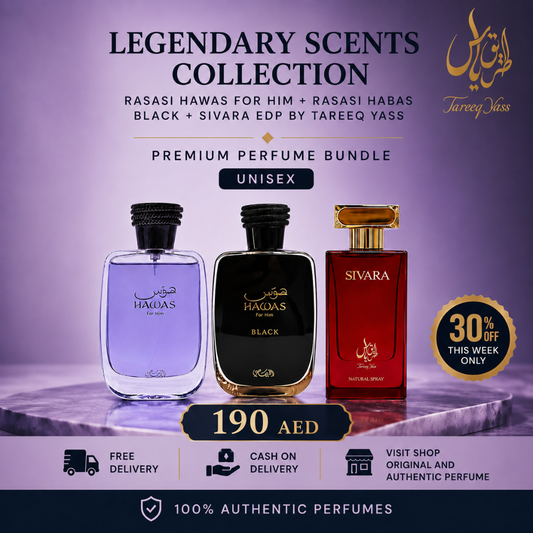 Legendary Scents Collection | Rasasi Hawas For Him + Rasasi Hawas Black + Sivara EDP By Tareeq Yass