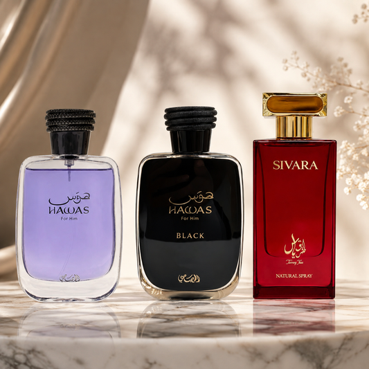 Legendary Scents Collection | Rasasi Hawas For Him + Rasasi Hawas Black + Sivara EDP By Tareeq Yass