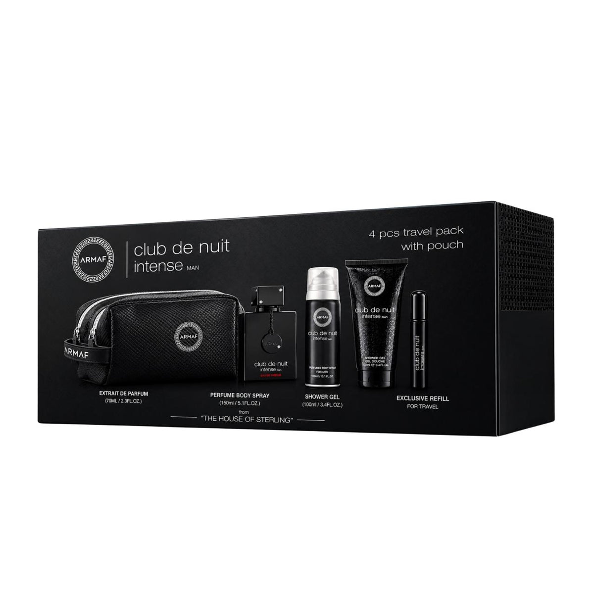 Armaf Club de Nuit Intense Man 4/5-Piece Travel Gift Set with Pouch.