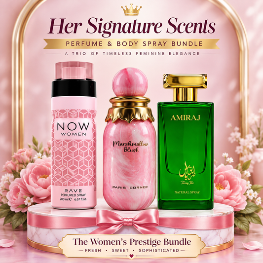 Her Signature Scent Trio – RAVE NOW Women, Marshmallow Blush & AMIRAJ EDP