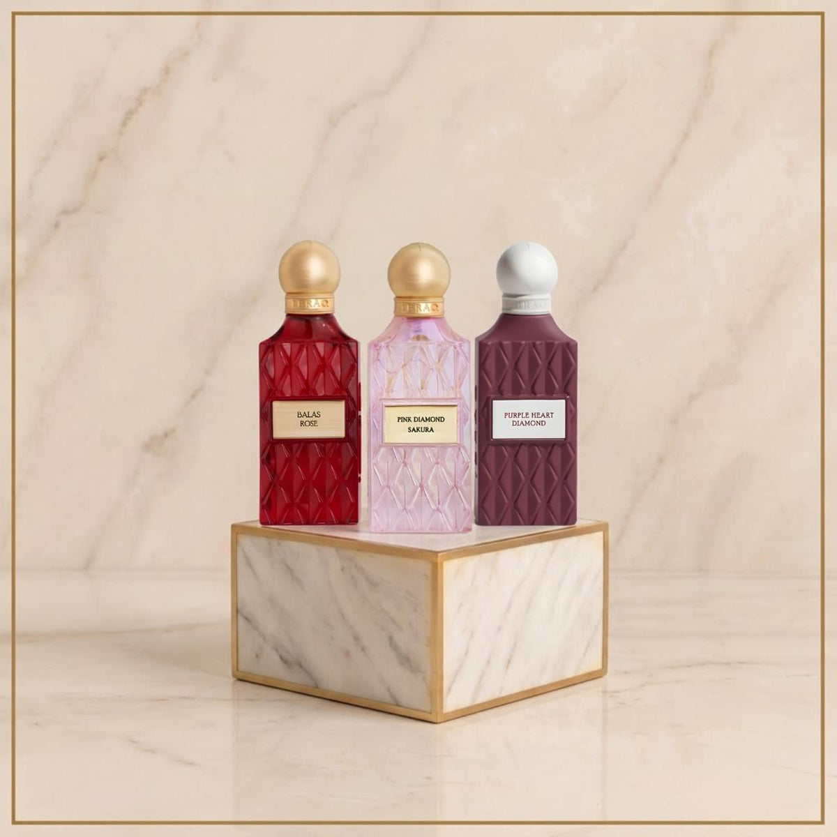 IBRAQ Maroon Diamond Collection Perfume Set by Ibraheem Al Qurashi.