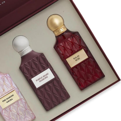 IBRAQ Maroon Diamond Collection Perfume Set by Ibraheem Al Qurashi.